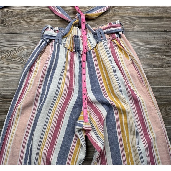 a.n.a Linen Blend Pants Belted Cropped Wide Leg Stripe S Coastal Resort Beach - Picture 5 of 12